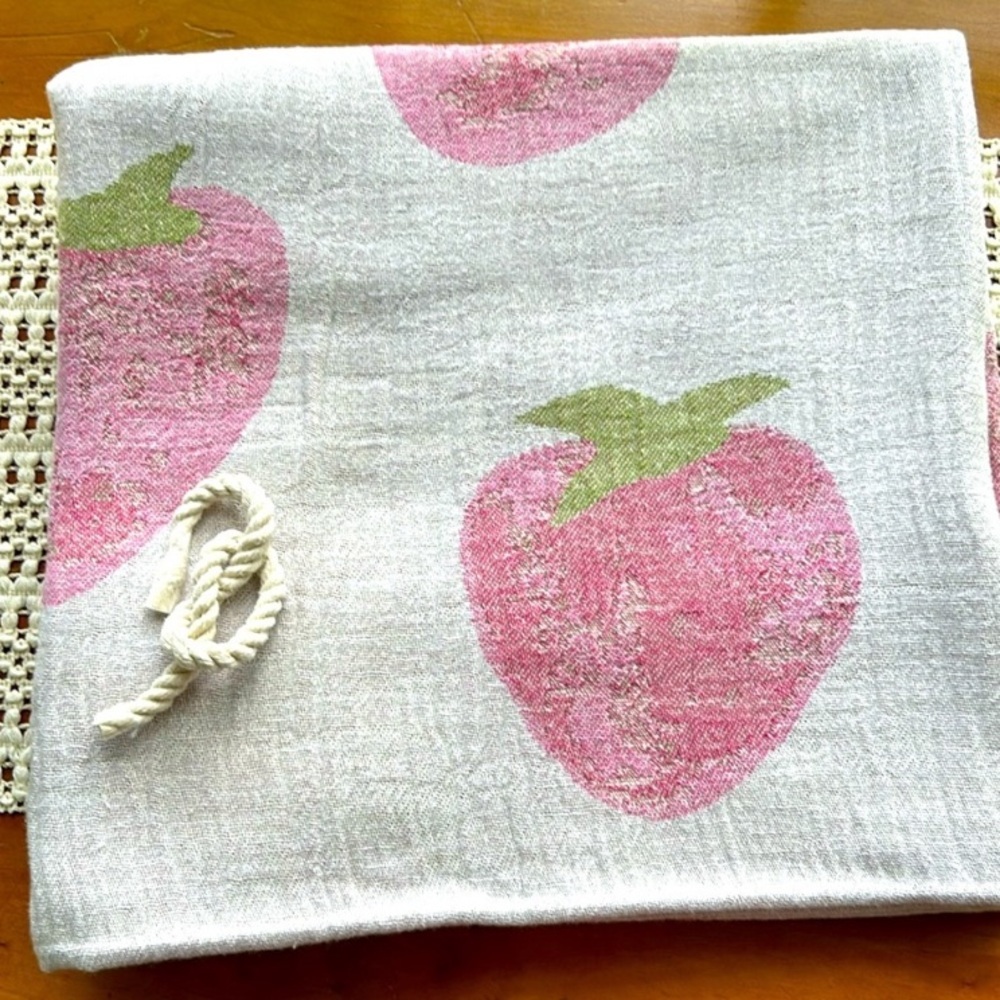 Strawberries Blanket Towel Wrap Sarong Loom Weave Organic Cotton Reversible